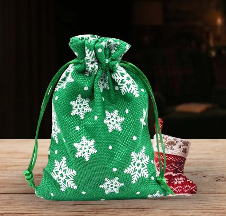 Evergreen Snowflake Drawstring Gift Bag — Christmas wholesale collection by Jute Pacifica