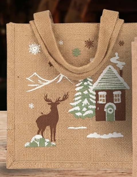 Winter Cabin Jute Gift Bag — Christmas wholesale collection by Jute Pacifica
