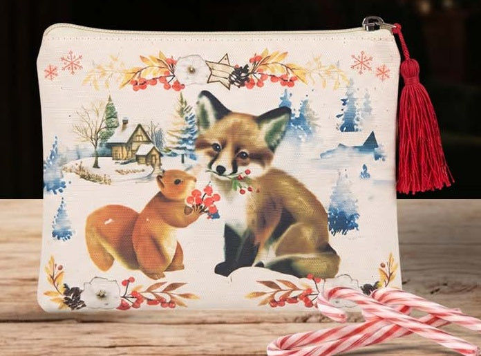 Snowy Fox Canvas Toiletry Pouch — Christmas wholesale collection by Jute Pacifica