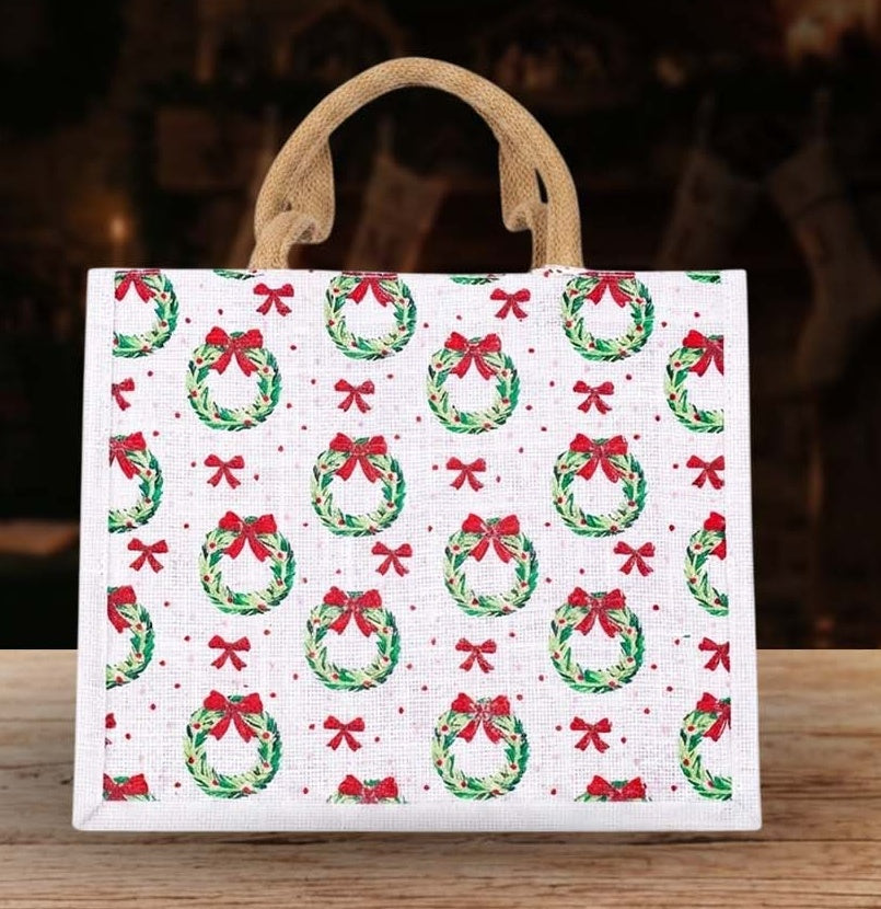 Holiday Wreath Jute Shopper — Christmas wholesale collection by Jute Pacifica