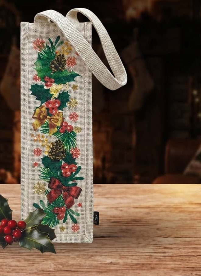 Holly & Pine Jute Bottle Gift Bag — Christmas wholesale collection by Jute Pacifica